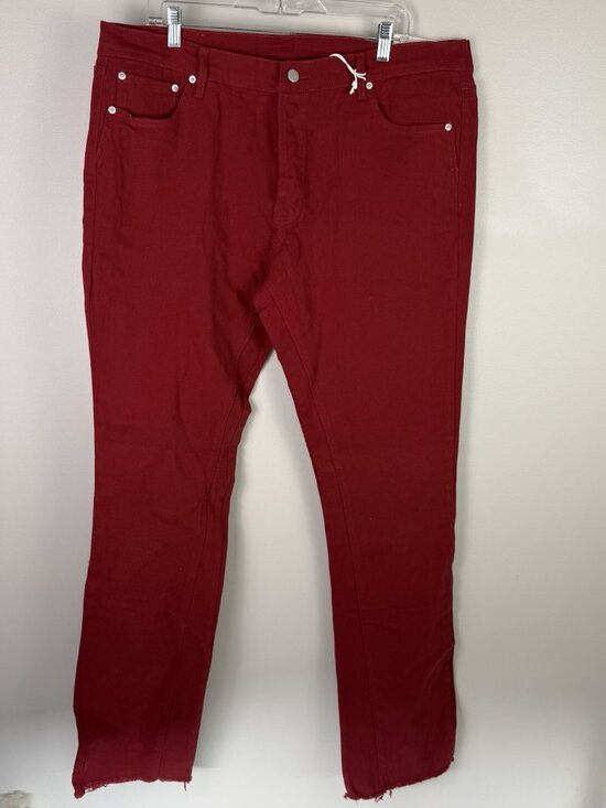 MNML Other - mnml Burgundy Twill Slim Flare Pants Mens 38 Raw Hem Streetwear Red Denim